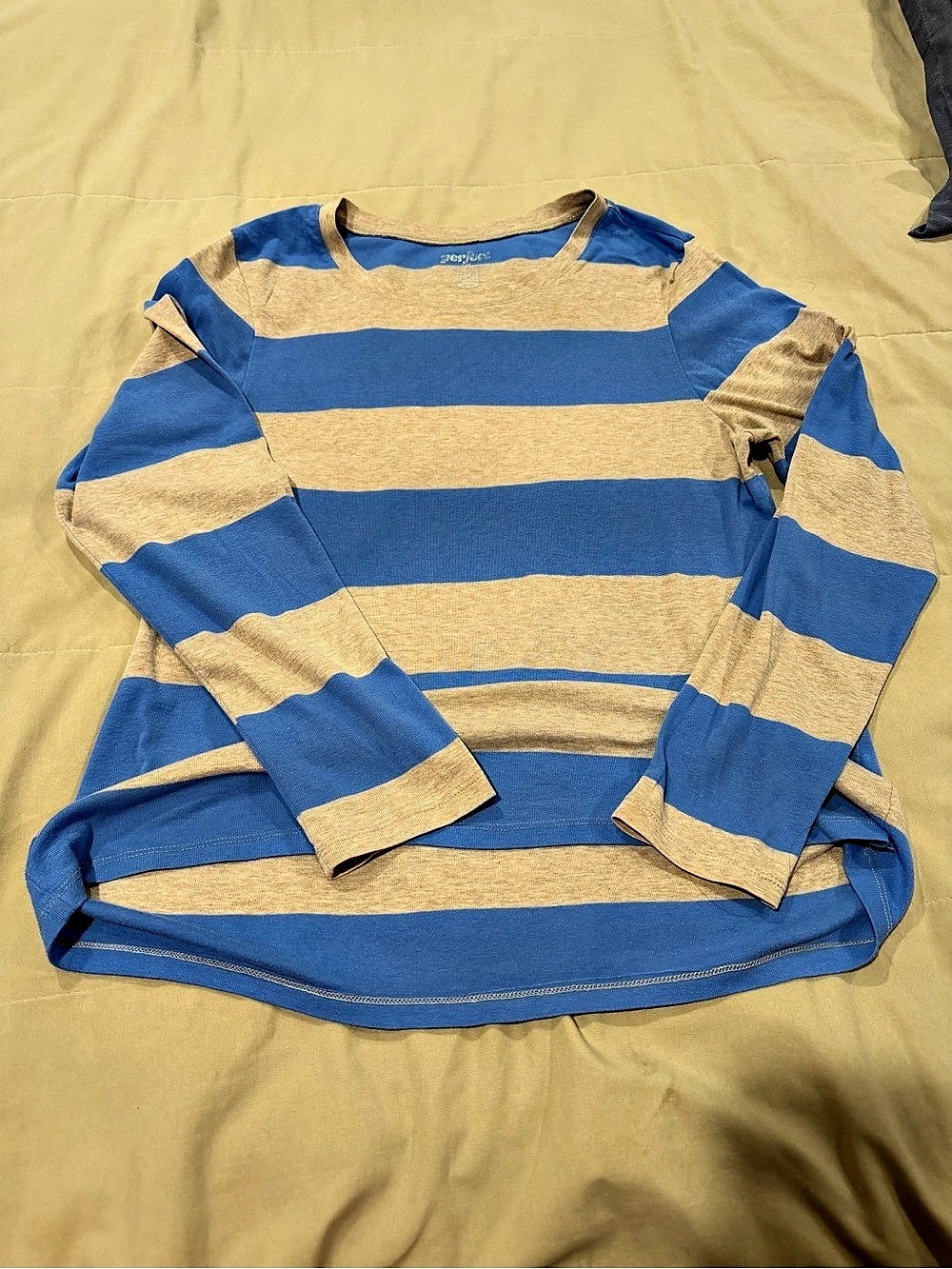 Striped Long Sleeve Tee Blue & Tan Size Medium